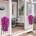 INXUGAO 2 pcs Artificial Faux Bougainvillea Flowers Plants for Outdoor Outside Summer Decoration, Fake Silk UV Resistant Long Trailing Vines for Front Door Porch Planter Balcony (Purple Deep Lotus)